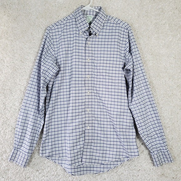 Brooks Brothers Milano Shirt Men 15.5 36 Blue Check Button Up Office Preppy - Picture 1 of 12